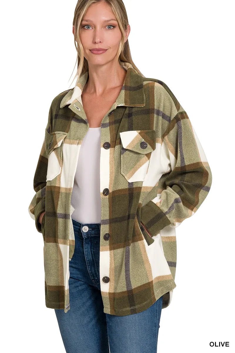 Zenana Oversized Plaid Fleece Shacket - Bitsy Gypsy Boutique