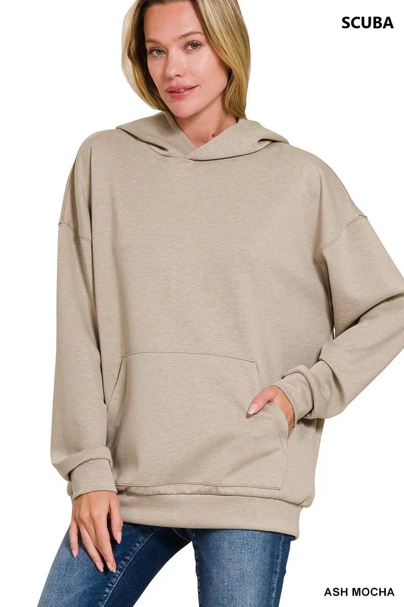 Zenana Oversized Scuba Hoodie with Kangaroo Pocket - Bitsy Gypsy Boutique