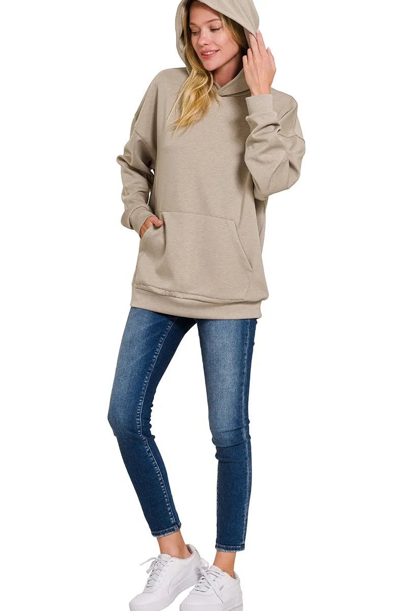 Zenana Oversized Scuba Hoodie with Kangaroo Pocket - Bitsy Gypsy Boutique
