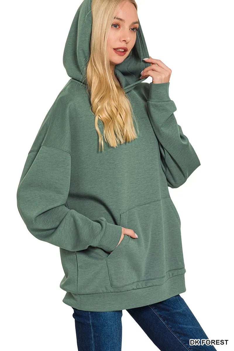 Zenana Oversized Scuba Hoodie with Kangaroo Pocket - Bitsy Gypsy Boutique