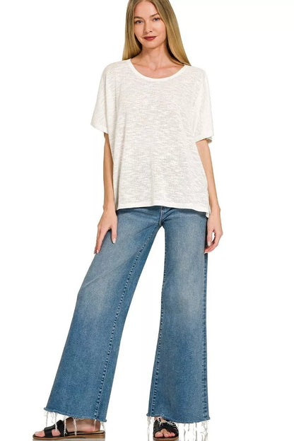 Zenana Oversized Slub Hacci Top - Bitsy Gypsy Boutique