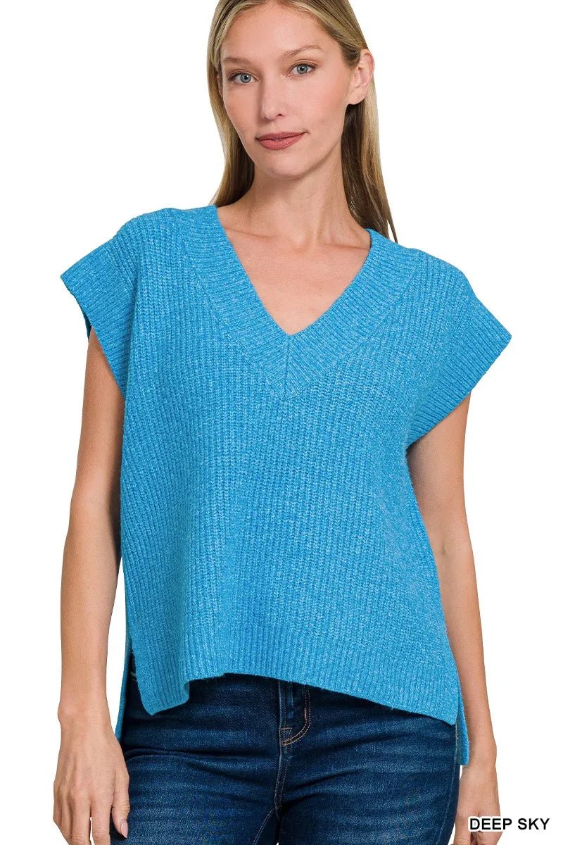 Zenana Oversized Sweater Vest with Side Slit - Bitsy Gypsy Boutique