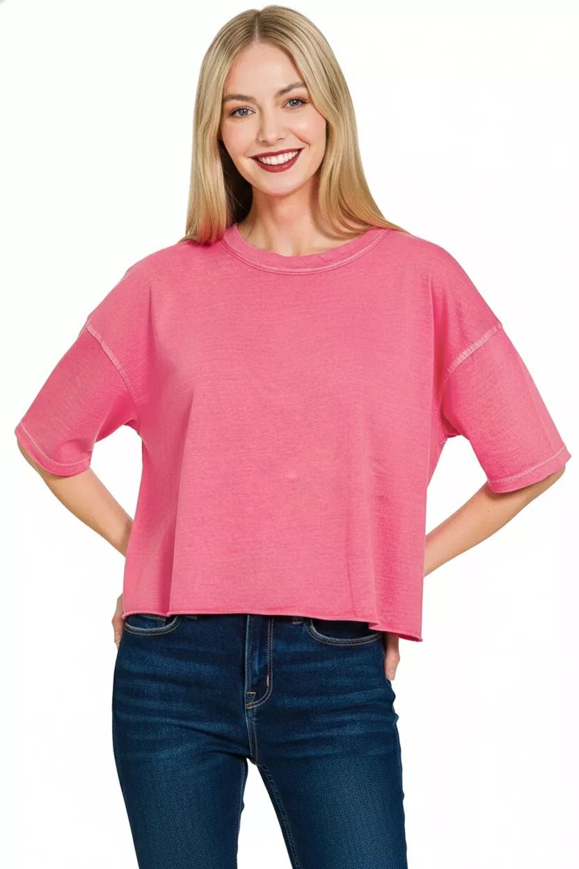 Zenana Pigment Dye & Enzyme Washed Oversized Crop Box Tee - Bitsy Gypsy Boutique