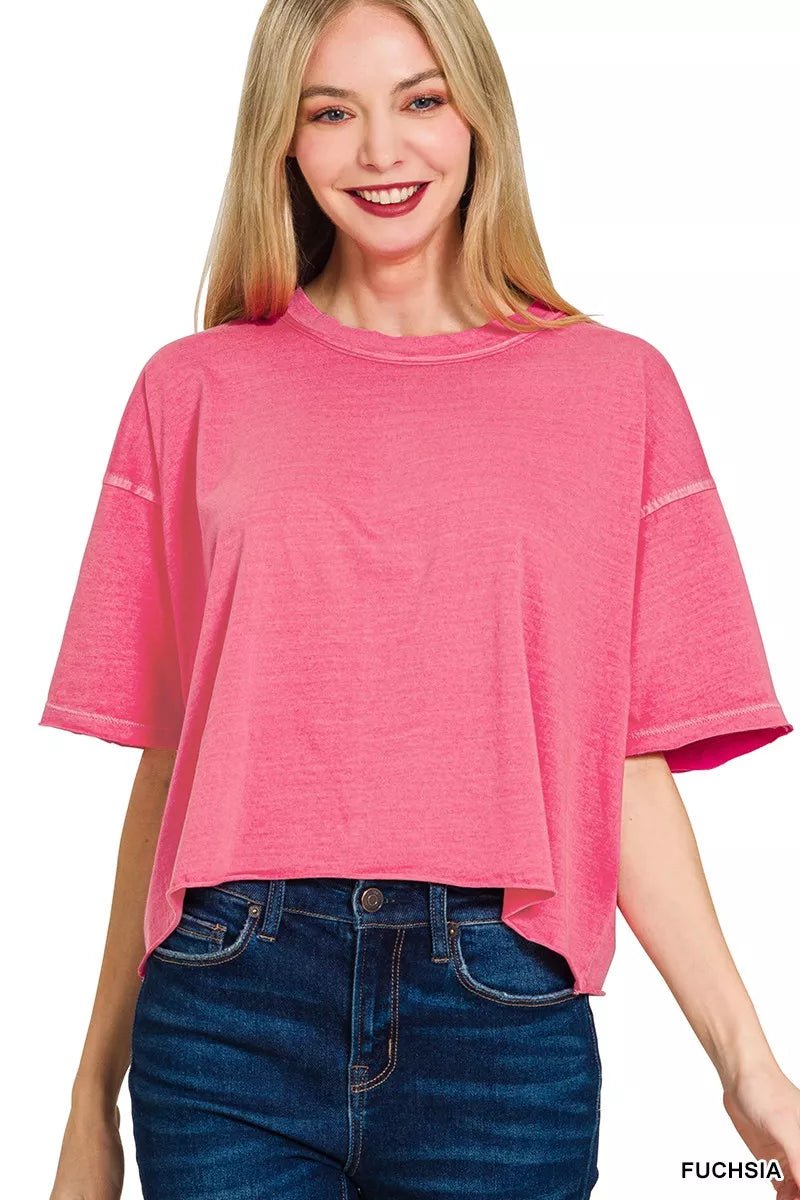 Zenana Pigment Dye & Enzyme Washed Oversized Crop Box Tee - Bitsy Gypsy Boutique