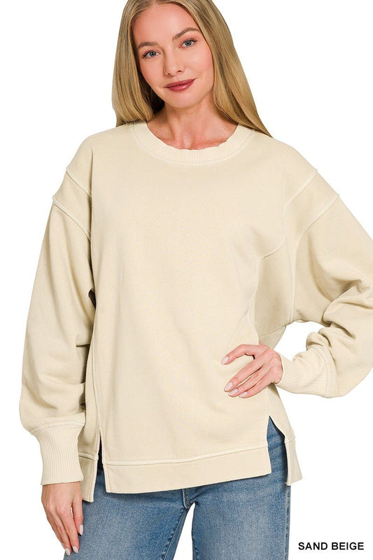 Zenana Pigment Dye Exposed - seam Fleece Sweatshirt - Bitsy Gypsy Boutique