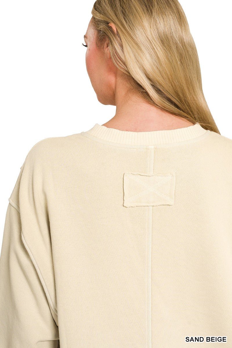 Zenana Pigment Dye Exposed - seam Fleece Sweatshirt - Bitsy Gypsy Boutique