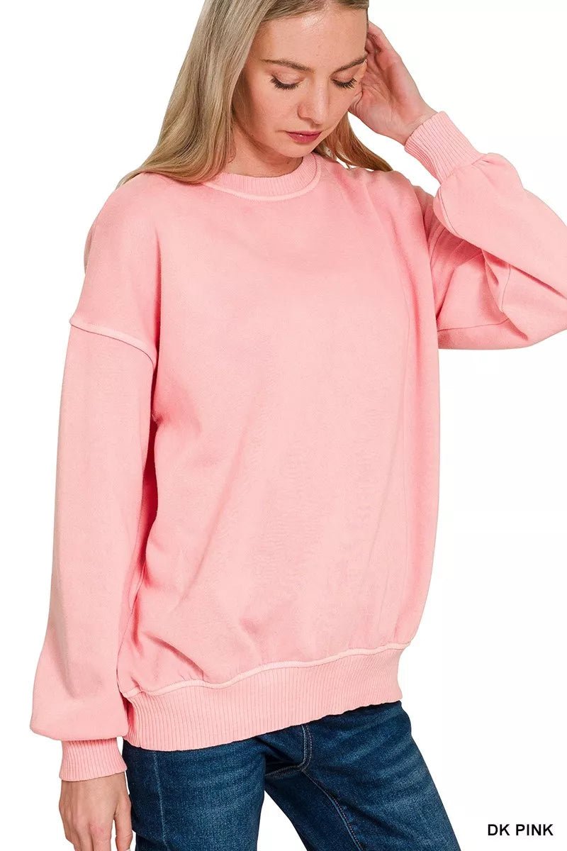 Zenana Pigment Dye Fleece Oversized Sweatshirt - Bitsy Gypsy Boutique