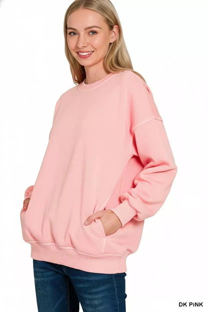 Zenana Pigment Dye Fleece Oversized Sweatshirt - Bitsy Gypsy Boutique