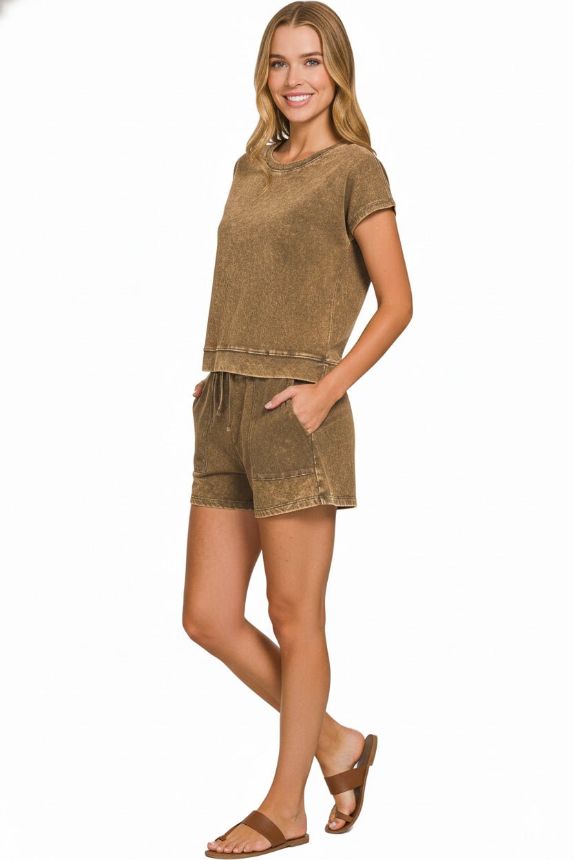 Zenana Premium Cotton Washed Sleeveless Top & Shorts Set - Bitsy Gypsy Boutique