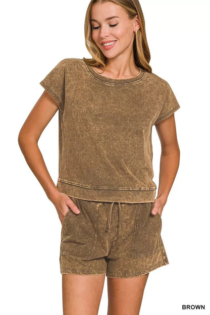 Zenana Premium Cotton Washed Sleeveless Top & Shorts Set - Bitsy Gypsy Boutique