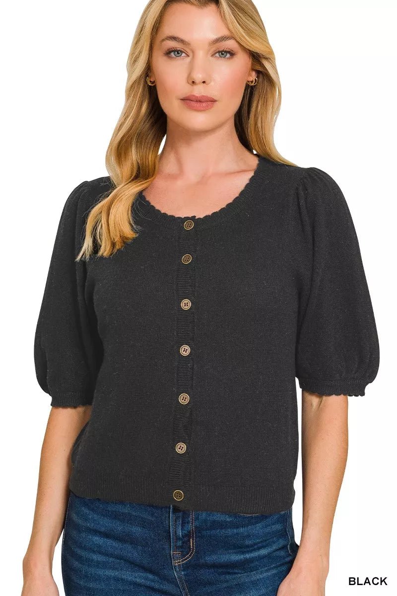 Zenana Puff Sleeve Wool Sweater Cardigan - Bitsy Gypsy Boutique