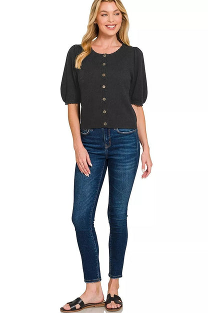 Zenana Puff Sleeve Wool Sweater Cardigan - Bitsy Gypsy Boutique