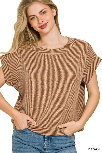 Zenana Raised Rib Cap Sleeve Top - Bitsy Gypsy Boutique