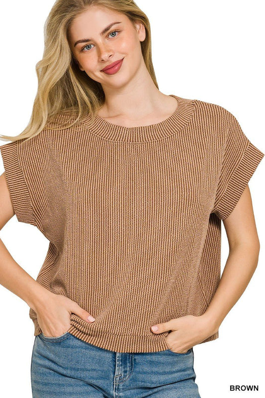 Zenana Raised Rib Cap Sleeve Top - Bitsy Gypsy Boutique