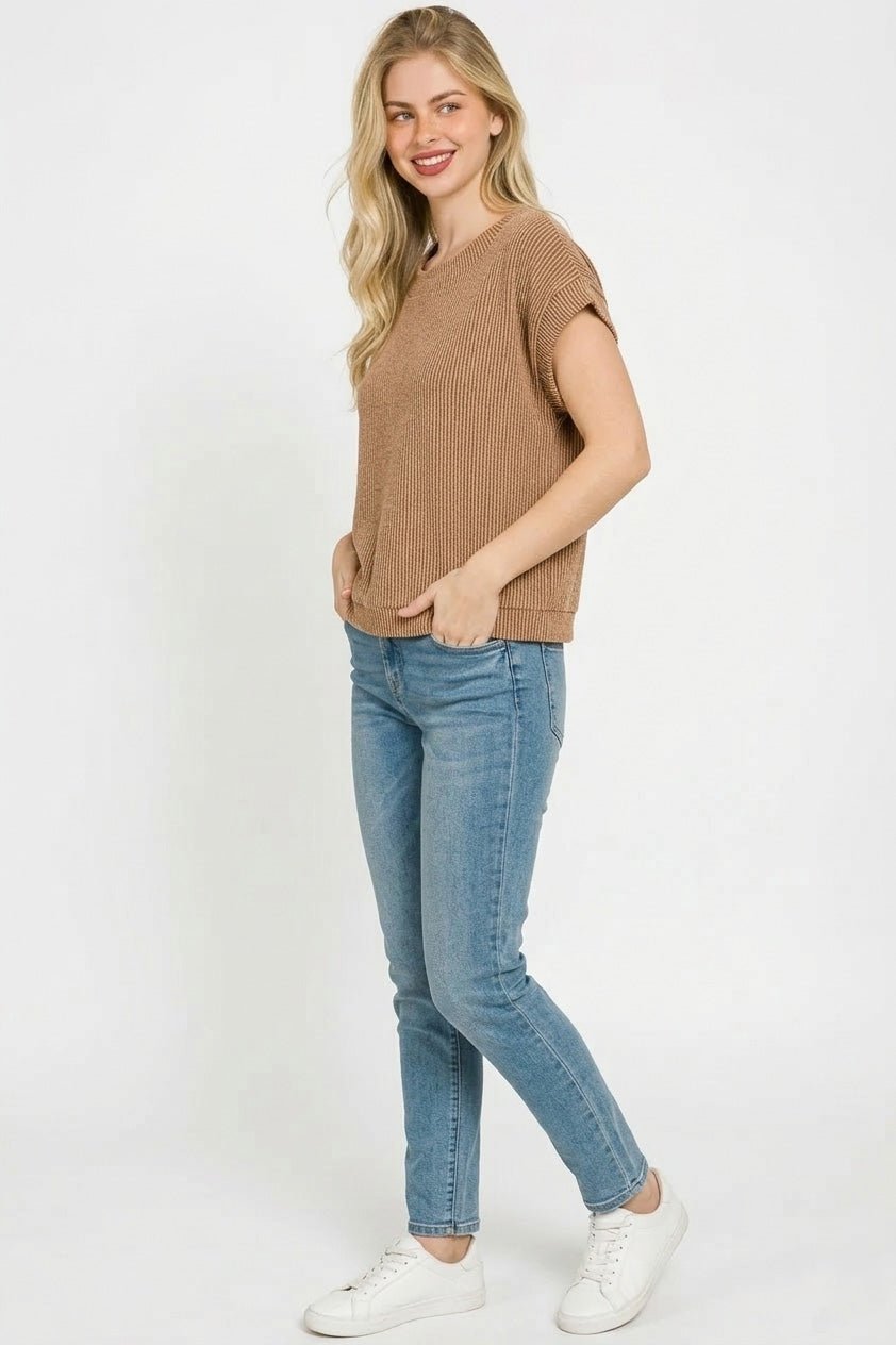 Zenana Raised Rib Cap Sleeve Top - Bitsy Gypsy Boutique