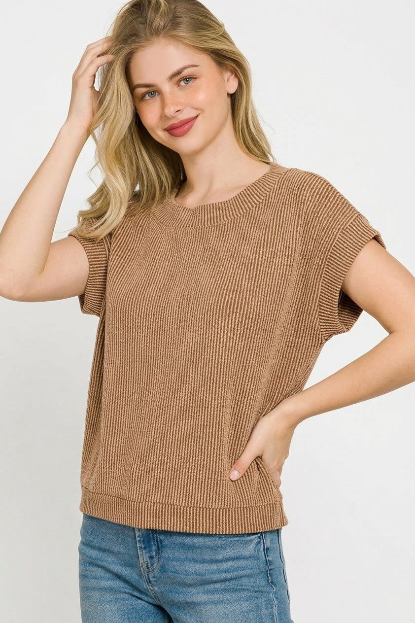 Zenana Raised Rib Cap Sleeve Top - Bitsy Gypsy Boutique