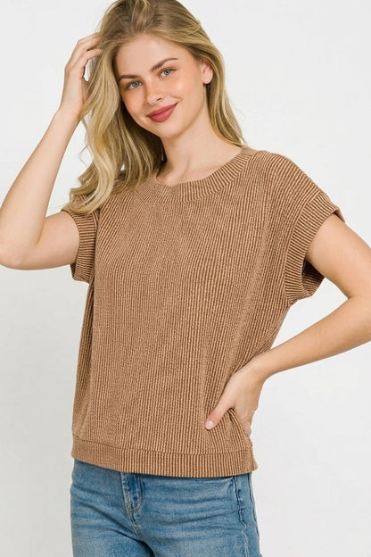 Zenana Raised Rib Cap Sleeve Top - Bitsy Gypsy Boutique