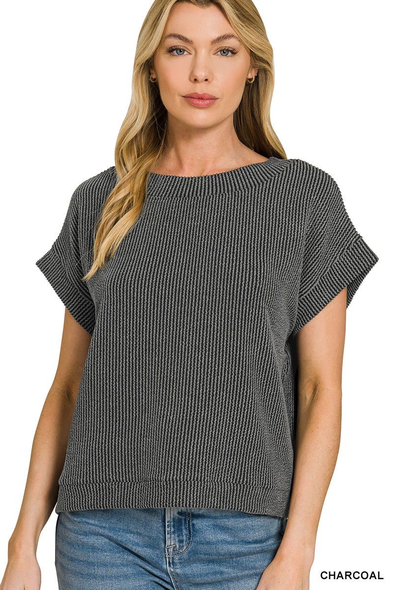 Zenana Raised Rib Cap Sleeve Top - Bitsy Gypsy Boutique