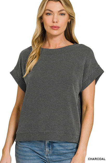 Zenana Raised Rib Cap Sleeve Top - Bitsy Gypsy Boutique