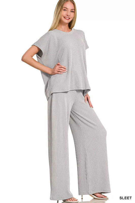 Zenana Raised Rib Relaxed Top & Pants Set - Bitsy Gypsy Boutique
