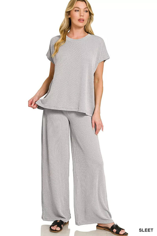 Zenana Raised Rib Relaxed Top & Pants Set - Bitsy Gypsy Boutique