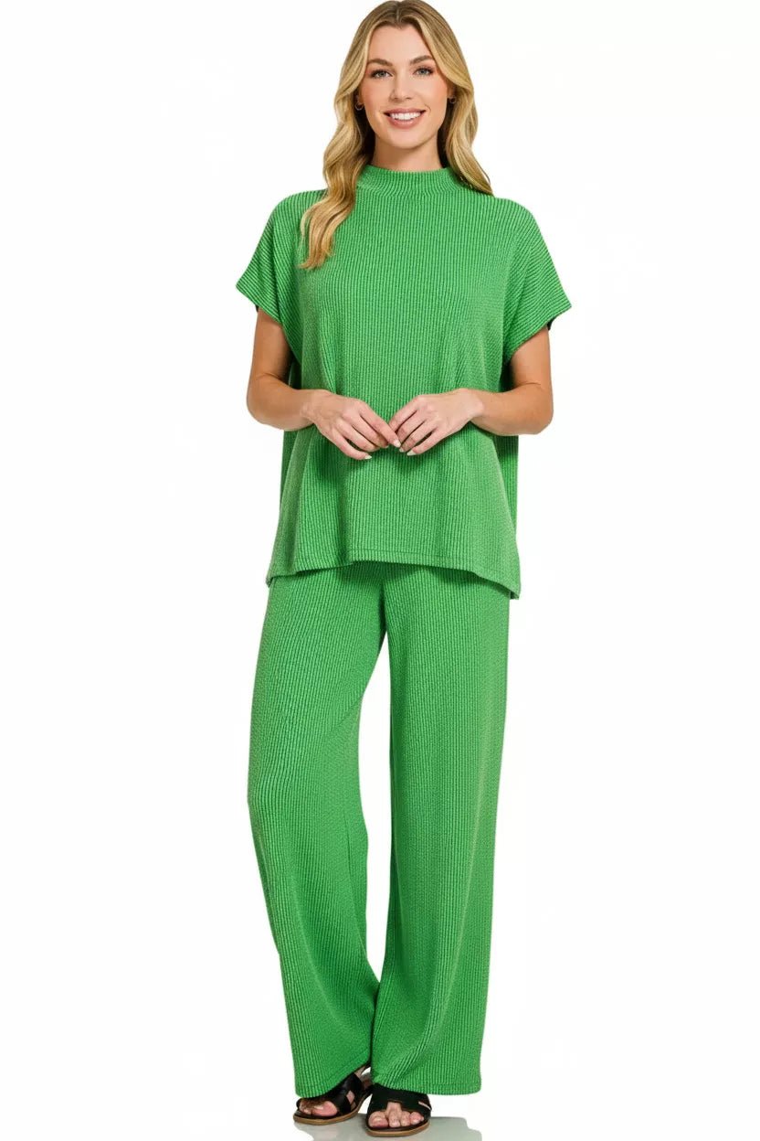 Zenana Raised Rib Short Sleeve Tee & Pants Set - Bitsy Gypsy Boutique