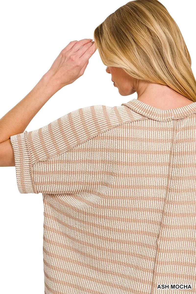Zenana Raised Rib Striped Exposed Seam Top - Bitsy Gypsy Boutique