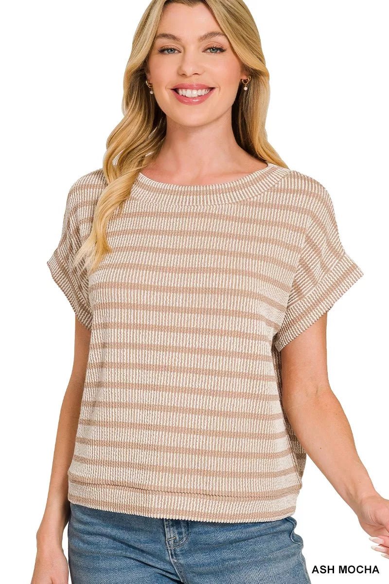 Zenana Raised Rib Striped Top - Bitsy Gypsy Boutique