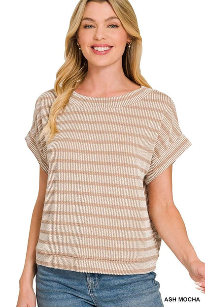Zenana Raised Rib Striped Top - Bitsy Gypsy Boutique