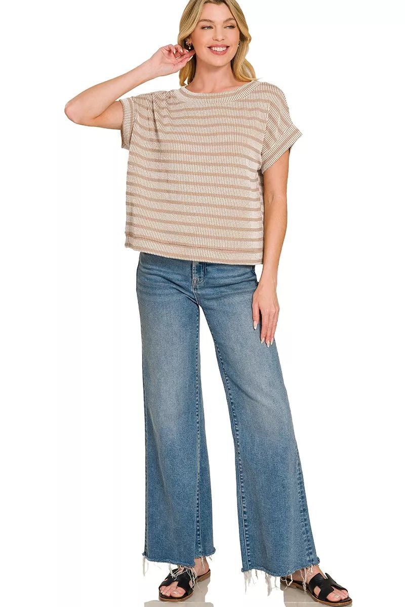 Zenana Raised Rib Striped Top - Bitsy Gypsy Boutique