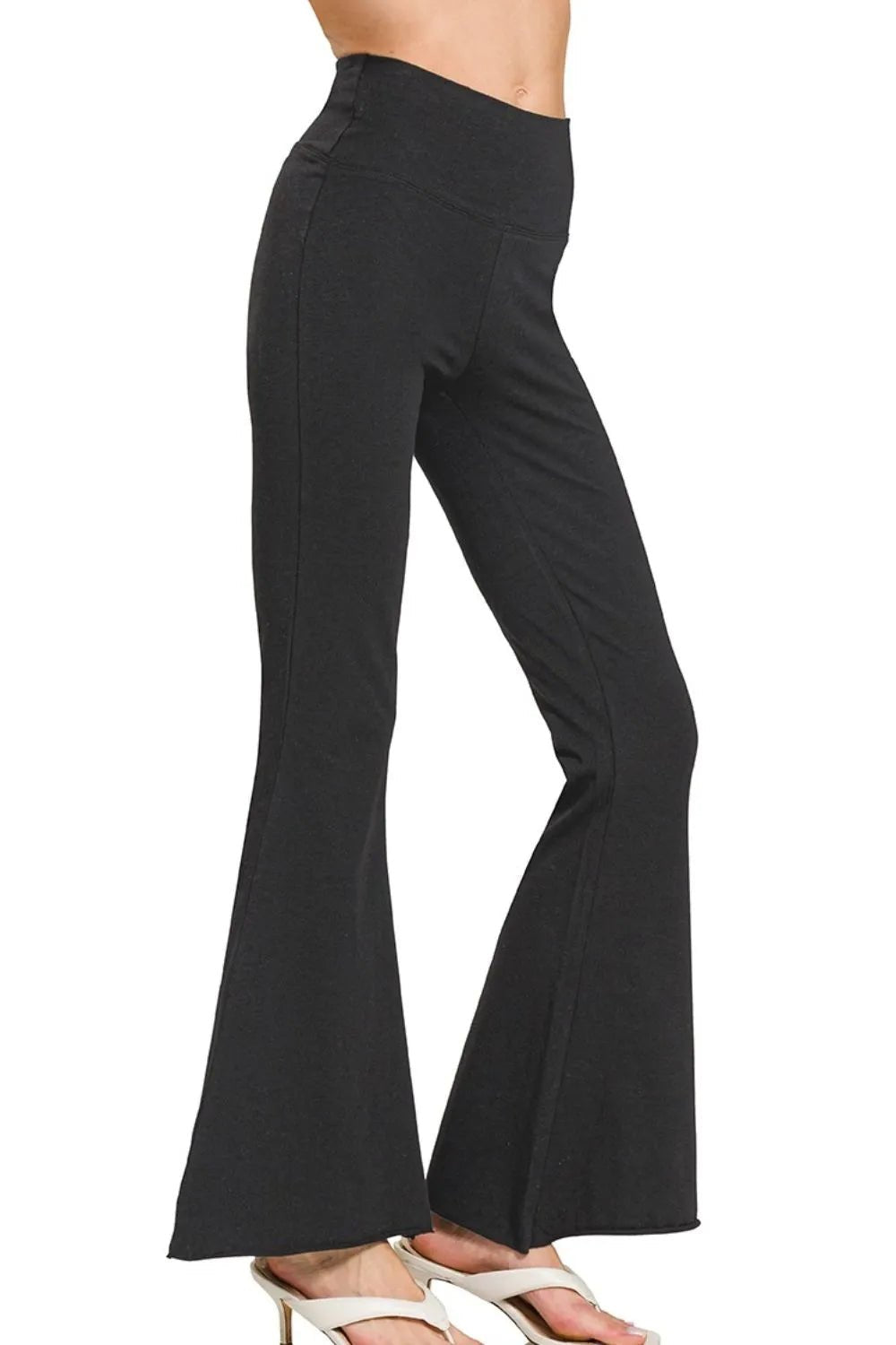 Zenana Raw Edge Hem Flare Yoga Pants - Bitsy Gypsy Boutique