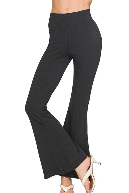 Zenana Raw Edge Hem Flare Yoga Pants - Bitsy Gypsy Boutique