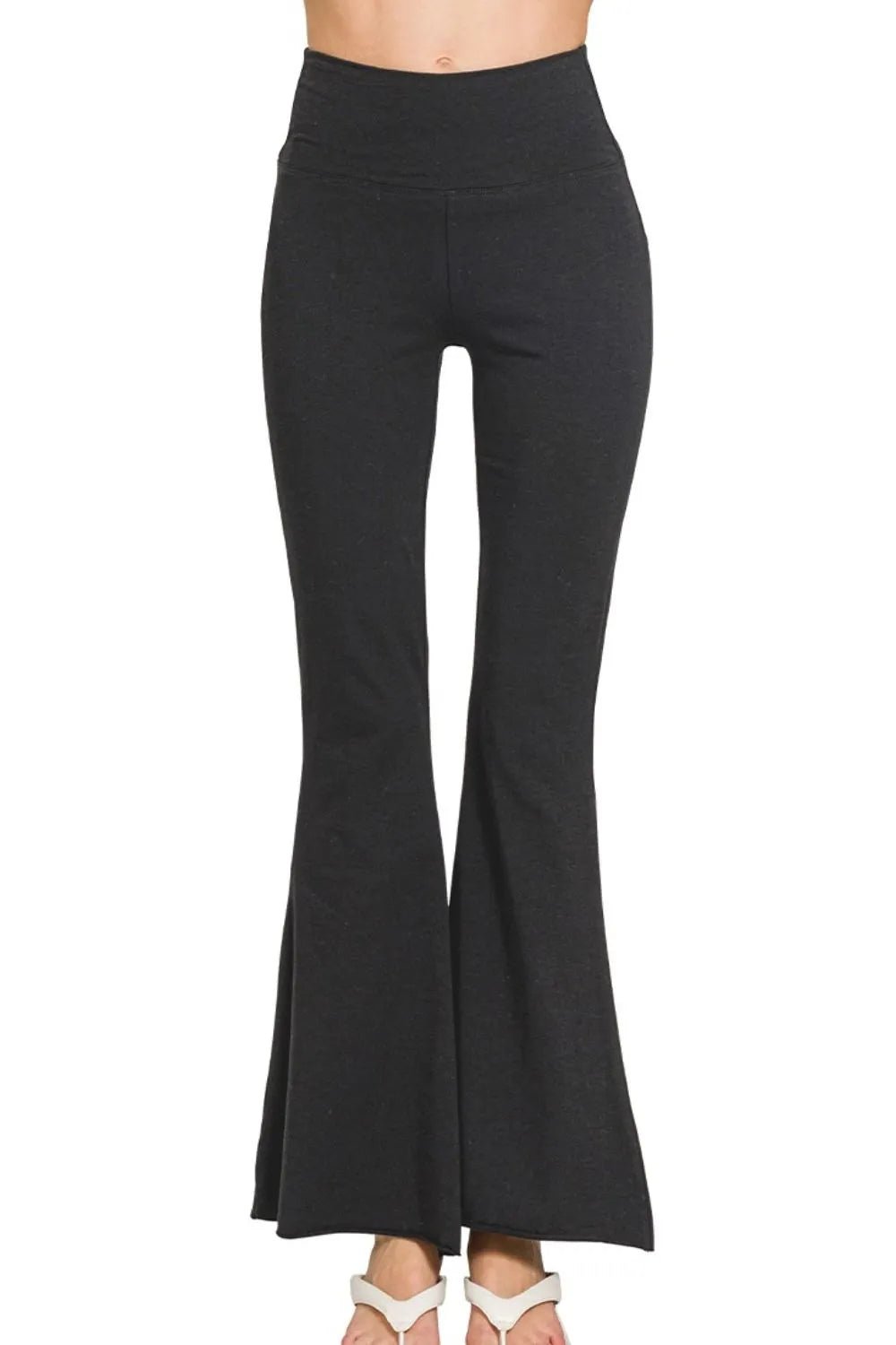 Zenana Raw Edge Hem Flare Yoga Pants - Bitsy Gypsy Boutique