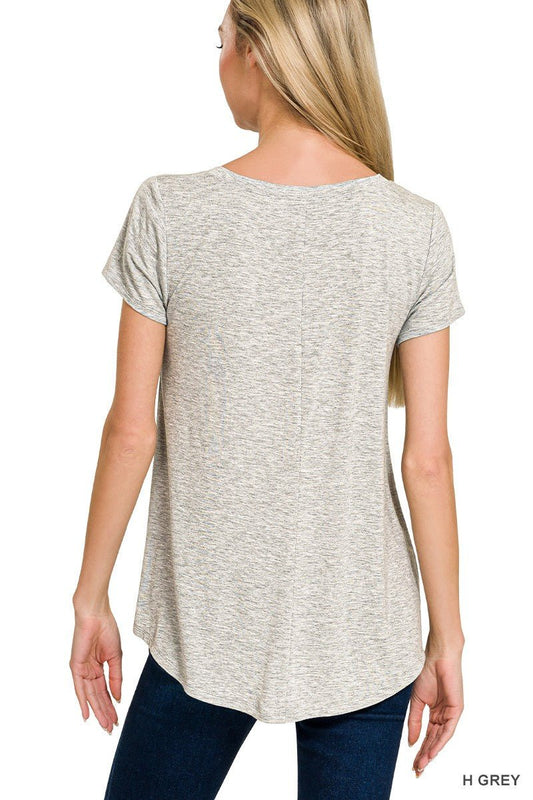 Zenana Rayon Short Sleeve V - neck Round Hem Top - Bitsy Gypsy Boutique