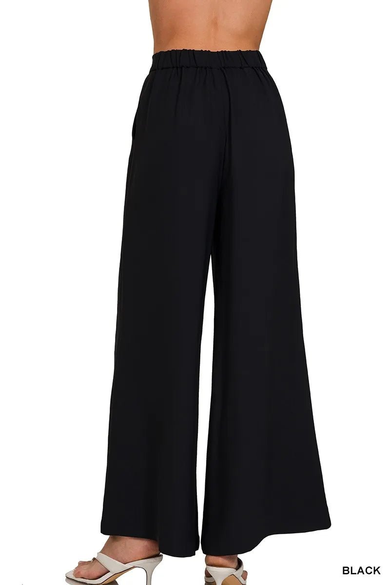 Zenana Relaxed Fit Elastic Waisted Wide Leg Pants - Bitsy Gypsy Boutique