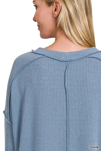 Zenana Ribbed Drop Shoulder Round Neck Sweater - Bitsy Gypsy Boutique