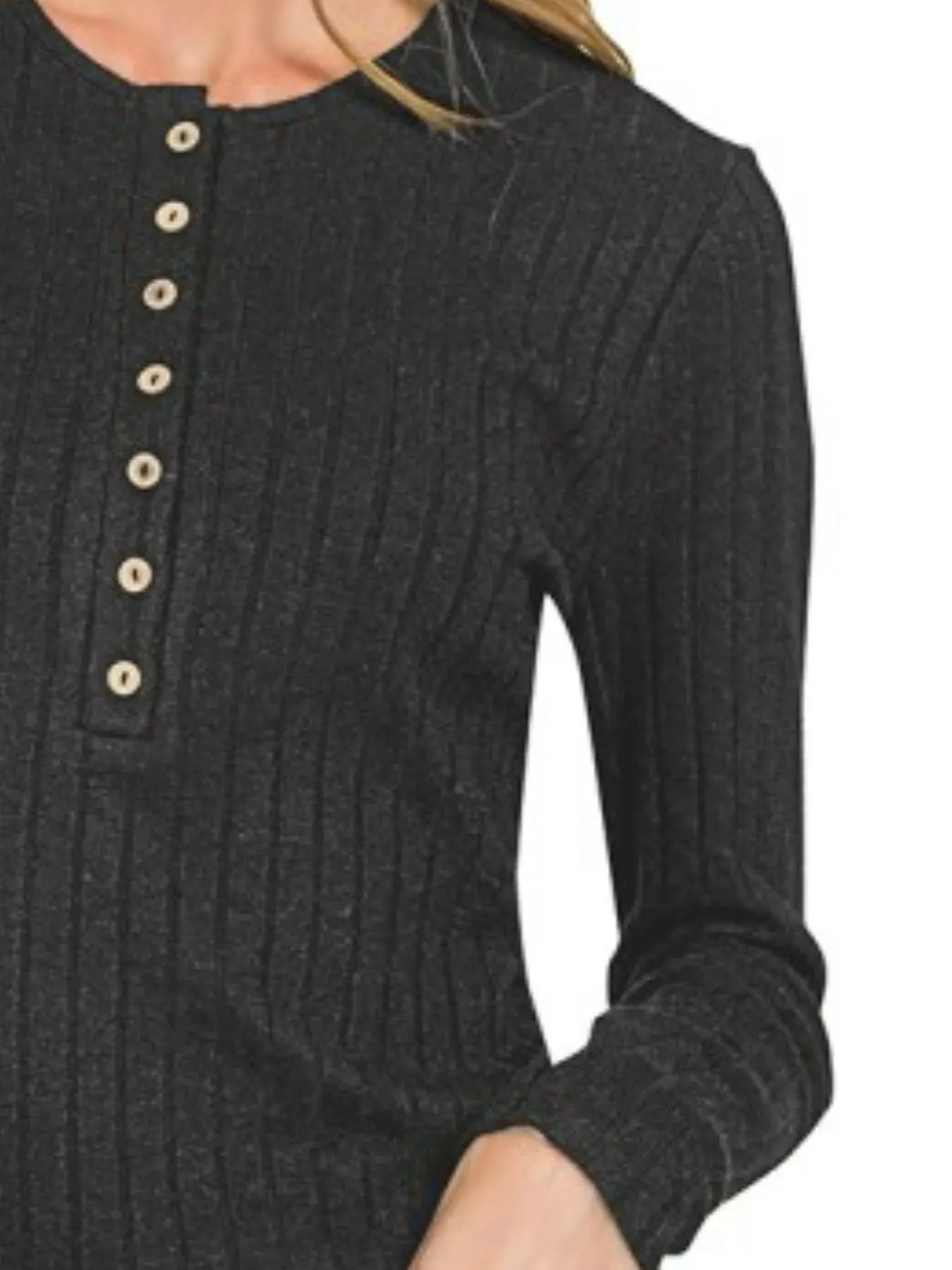 Zenana Ribbed Long Sleeve Half Button Top - Bitsy Gypsy Boutique