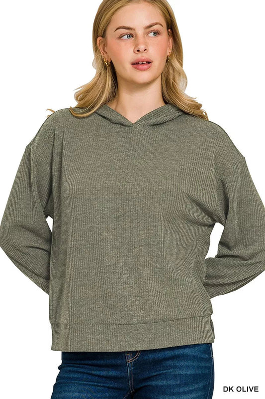 Zenana Ribbed Long Sleeve Hoodie - Bitsy Gypsy Boutique