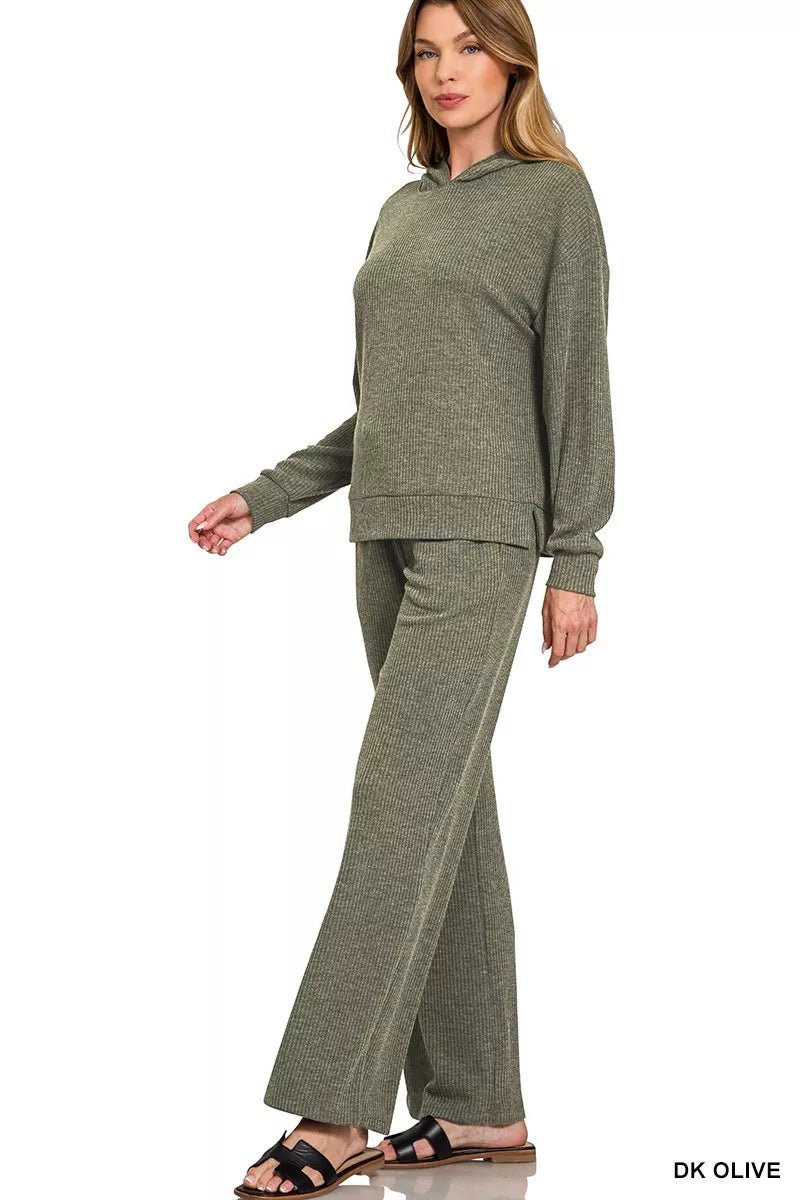 Zenana Ribbed Long Sleeve Hoodie - Bitsy Gypsy Boutique