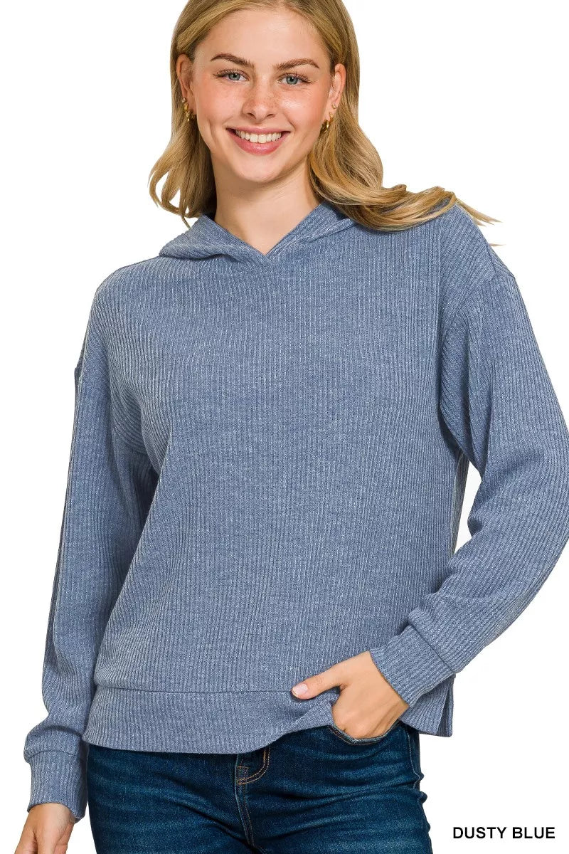 Zenana Ribbed Long Sleeve Hoodie - Bitsy Gypsy Boutique