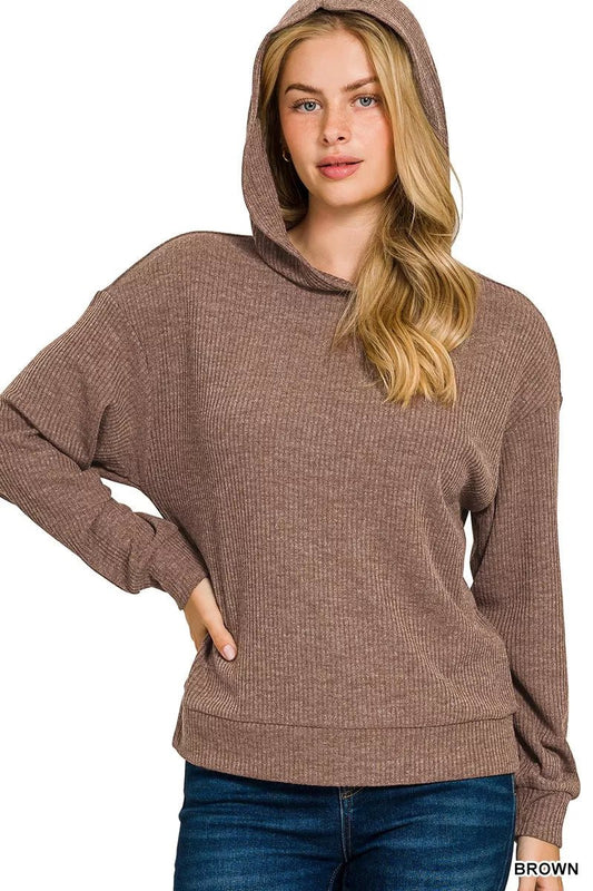 Zenana Ribbed Long Sleeve Hoodie - Bitsy Gypsy Boutique