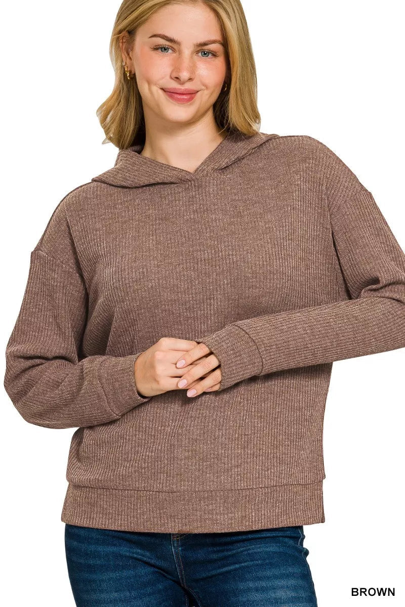 Zenana Ribbed Long Sleeve Hoodie - Bitsy Gypsy Boutique