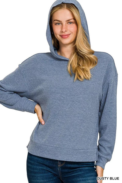 Zenana Ribbed Long Sleeve Hoodie - Bitsy Gypsy Boutique