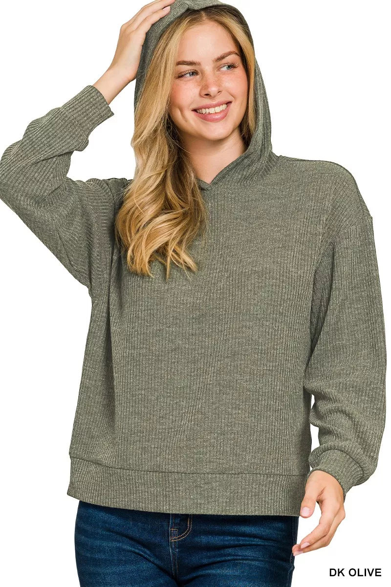 Zenana Ribbed Long Sleeve Hoodie - Bitsy Gypsy Boutique