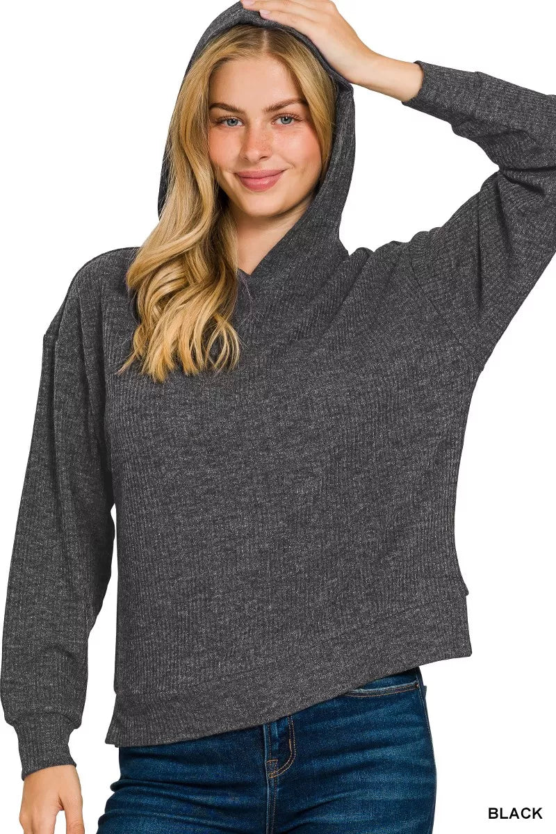 Zenana Ribbed Long Sleeve Hoodie - Bitsy Gypsy Boutique