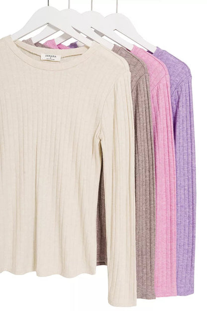 Zenana Ribbed Long Sleeve Round Neck T-Shirt - Bitsy Gypsy Boutique