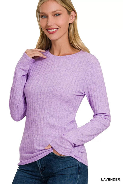 Zenana Ribbed Long Sleeve Round Neck T-Shirt - Bitsy Gypsy Boutique
