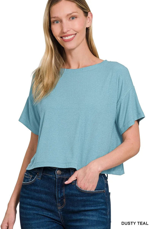 Zenana Ribbed Round - Neck Crop T-Shirt - Bitsy Gypsy Boutique