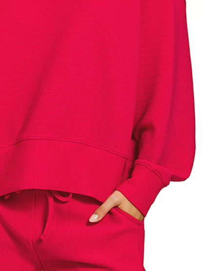 Zenana Ribbed Round Neck Pullover and Shorts Set - Bitsy Gypsy Boutique