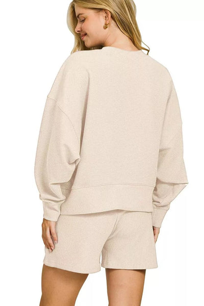 Zenana Ribbed Round Neck Pullover and Shorts Set - Bitsy Gypsy Boutique